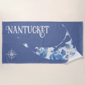 Blauwe en witte Nantucket Beach Towel Strandlaken (Voorkant)