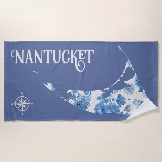 Blauwe en witte Nantucket Beach Towel Strandlaken (Voorkant)