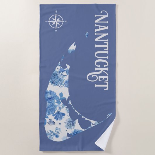 Blauwe en witte Nantucket Beach Towel Strandlaken (Voorkant)