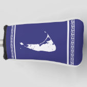 Blauwe en witte Nantucket Island - Griekse sleutel Golfheadcover (Voorkant)