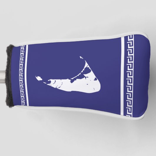Blauwe en witte Nantucket Island - Griekse sleutel Golfheadcover (Voorkant)