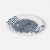 Blauwe en witte Nautical Anchor Stripes Papieren Bordje (Gekanteld)