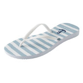Blauwe en witte Nautical Stripe Naam Teenslippers (Schuin)