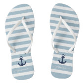 Blauwe en witte Nautical Stripe Naam Teenslippers (Voetbed)