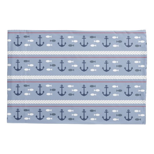 Blauwe en witte Nautische ankers Kussensloop (Achterkant)
