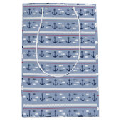 Blauwe en witte Nautische ankers Medium Cadeauzakje (Voorkant)