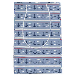 Blauwe en witte Nautische ankers Medium Cadeauzakje