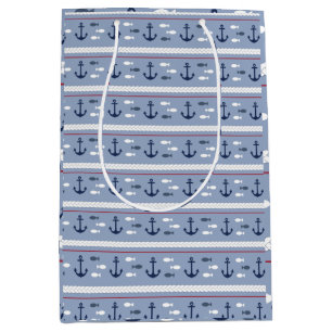 Blauwe en witte Nautische ankers Medium Cadeauzakje