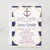 Blauwe en witte Nautische Baby shower Uitnodiging (Voorkant)