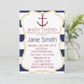 Blauwe en witte Nautische Baby shower Uitnodiging (Staand voorkant)