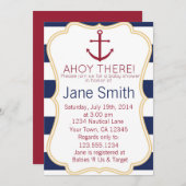 Blauwe en witte Nautische Baby shower Uitnodiging (Voorkant / Achterkant)