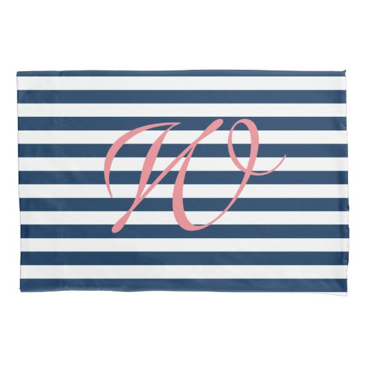 Blauwe en witte-nautische monogram, loodrecht kussensloop (Voorkant)