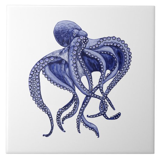 Blauwe en witte octopus tegeltje (Voorkant)