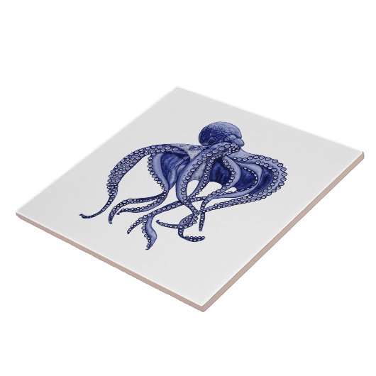 Blauwe en witte octopus tegeltje (Zijkant)