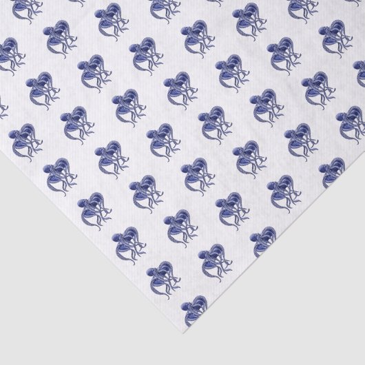 Blauwe en witte octopus tissuepapier (Detail)