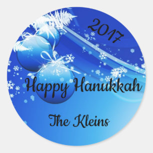 Blauwe en witte Ornamenten, Sneeuwvlokken, Pine Bo Ronde Sticker