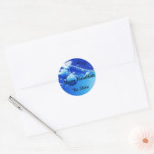 Blauwe en witte Ornamenten, Sneeuwvlokken, Pine Bo Ronde Sticker (Envelop)
