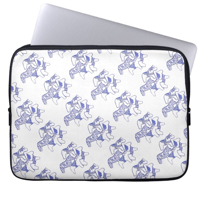 Blauwe en witte paarden laptophoes laptop sleeve (Voorkant)