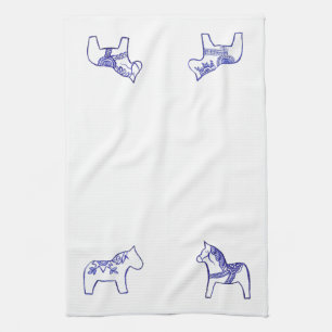 Blauwe en witte paarden MoJo Kitchen handdoek