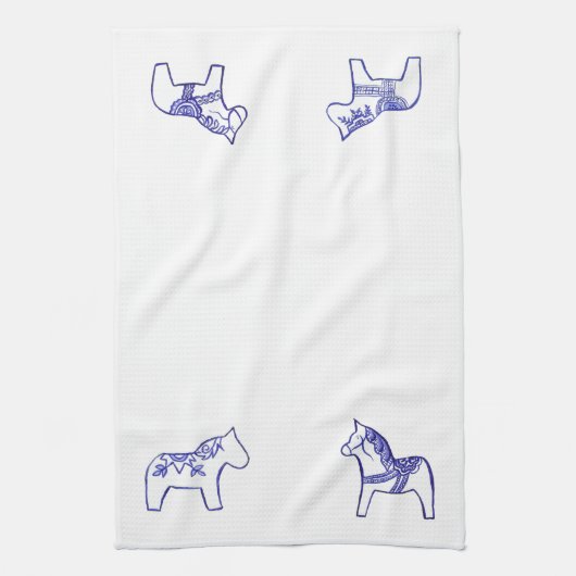 Blauwe en witte paarden MoJo Kitchen handdoek (Verticaal)