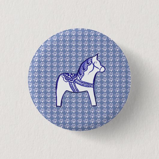 Blauwe en witte paarden ronde button 3,2 cm (Voorkant)