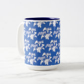 Blauwe en witte paarden tweekleurige koffiemok (Voorkant links)