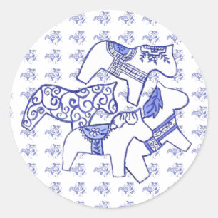 Blauwe en witte paardensticker ronde sticker