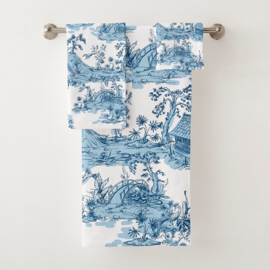  Blauwe en Witte Pagoda Chinoiserie Bad Handdoek (Insitu)