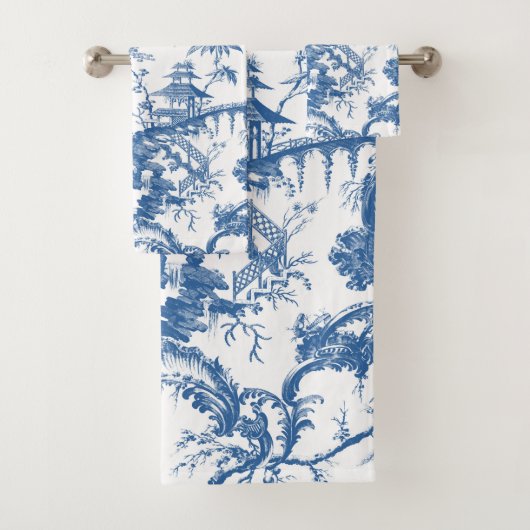 Blauwe en Witte Pagoda Chinoiserie Bad Handdoek (Insitu)