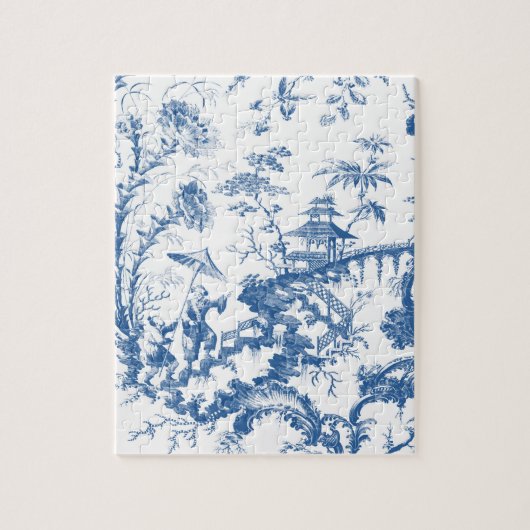 Blauwe en Witte Pagoda Chinoiserie Legpuzzel (Verticaal)