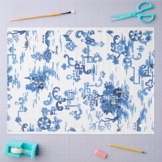Blauwe en witte Pagoda Chinoiserie Tissuepapier (Craft)