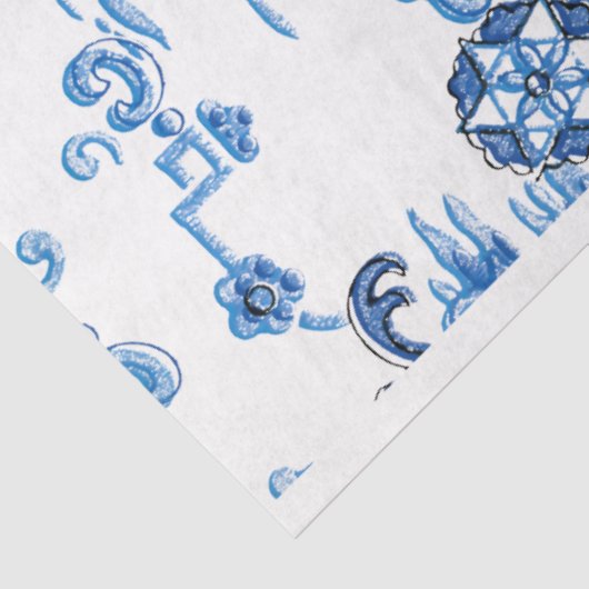 Blauwe en witte Pagoda Chinoiserie Tissuepapier (Detail)