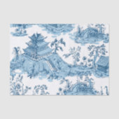 Blauwe en Witte Pagoda Chinoiserie Tissuepapier (Voorkant)