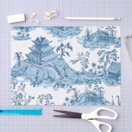 Blauwe en Witte Pagoda Chinoiserie Tissuepapier (Craft)