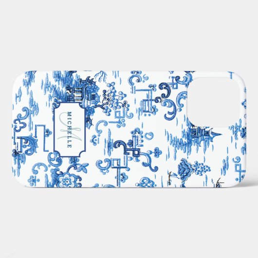 Blauwe en Witte Pagode Chinoiserie Case-Mate iPhone Case (Achterkant (horizontaal))