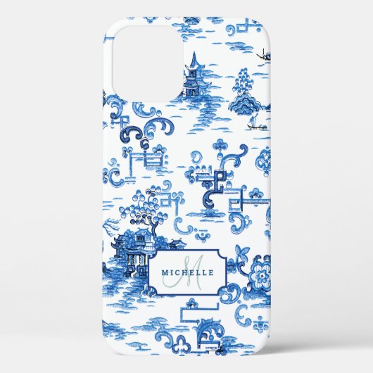  Blauwe en Witte Pagode Chinoiserie Case-Mate iPhone Case (Achterkant)