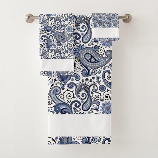 Blauwe en witte paisley bad handdoek (Insitu)