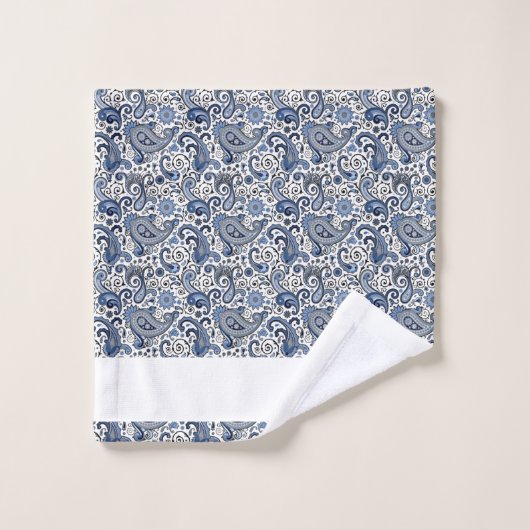 Blauwe en witte paisley bad handdoek (Wasdoekje)
