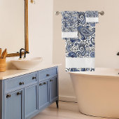 Blauwe en witte paisley bad handdoek