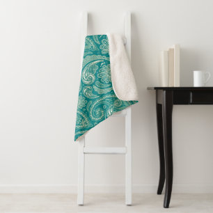 Blauwe en witte Paisley Sherpa Deken