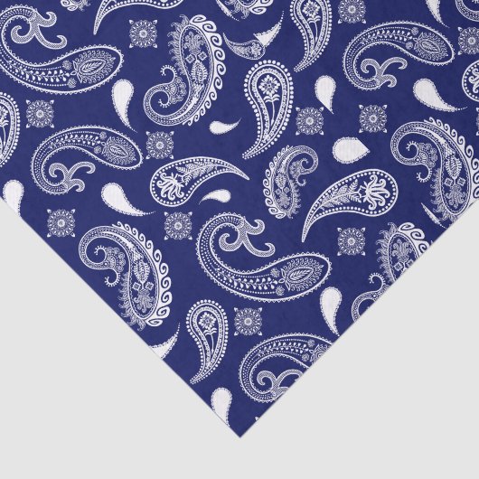 Blauwe en witte paisley tissuepapier (Detail)