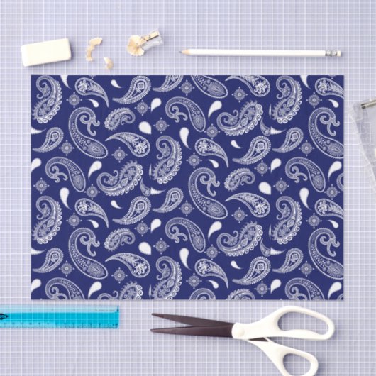 Blauwe en witte paisley tissuepapier (Craft)