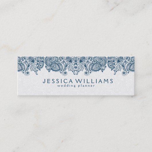 Blauwe en witte  Paisley Wedding Planner Mini Visitekaartje (Voorkant)