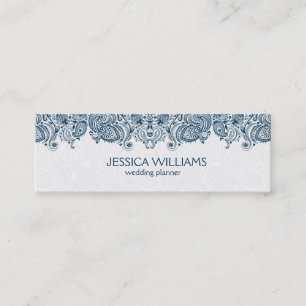 Blauwe en witte  Paisley Wedding Planner Mini Visitekaartje