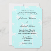 Blauwe en witte palmbomen bruiloft kaart (Voorkant)