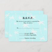 Blauwe en witte palmbomen bruiloft RSVP (Voorkant / Achterkant)