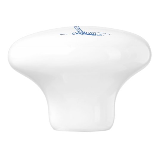 Blauwe en witte palmboom keramische knop (Zijkant)