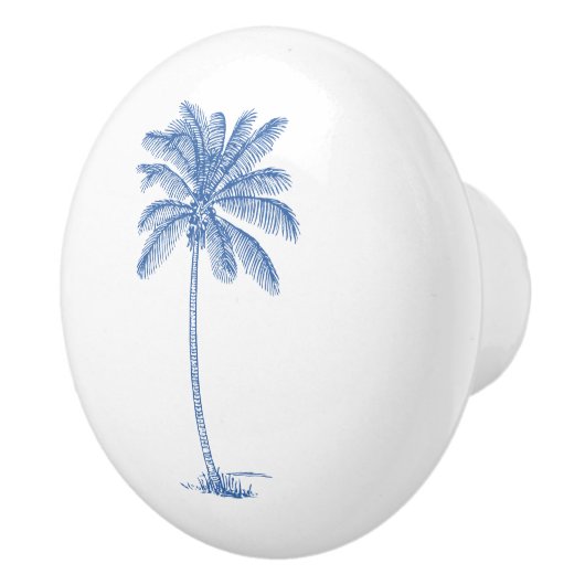 Blauwe en witte palmboom keramische knop (Rechts)