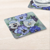 Blauwe en witte Pansies - Kunst Kartonnen Onderzetters (Schuin)