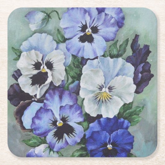 Blauwe en witte Pansies - Kunst Kartonnen Onderzetters (Voorkant)